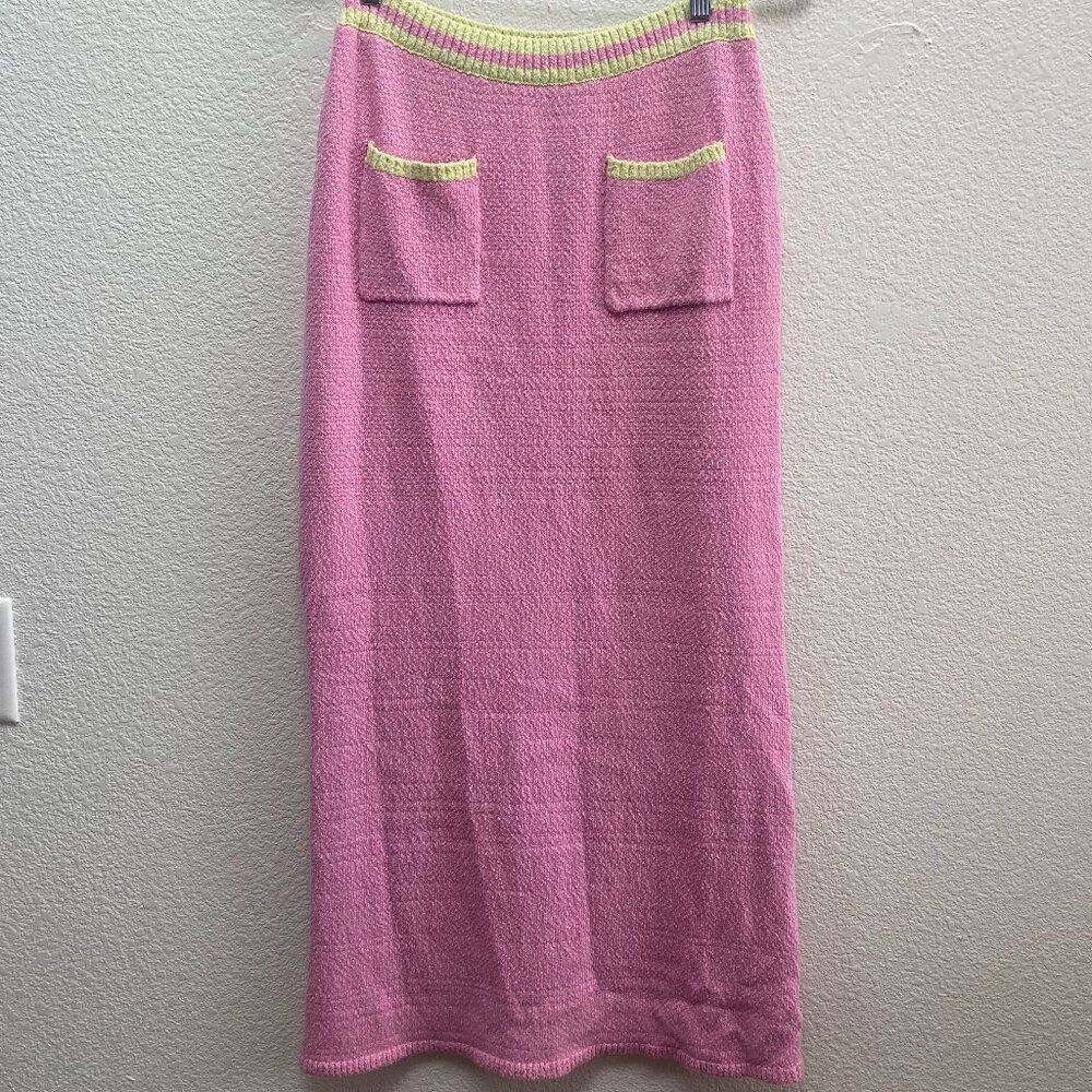Free People Ty Sweater High Waist Maxi Skirt Side Slit Medium Boho Hippie Pink